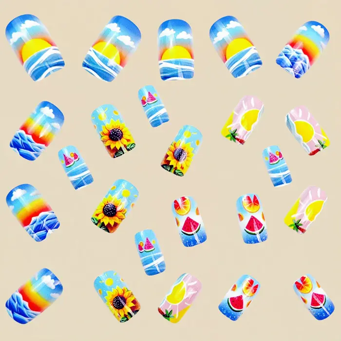 Sky Ocean – faux ongles avec autocollant en gelée