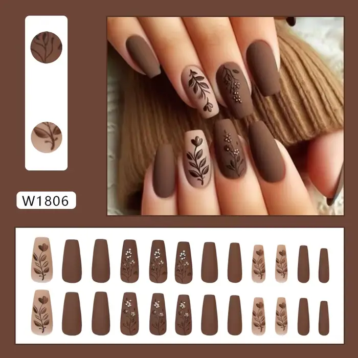 Fleur de Caramel 24 pièces presse sur ongles rose dégradé faux