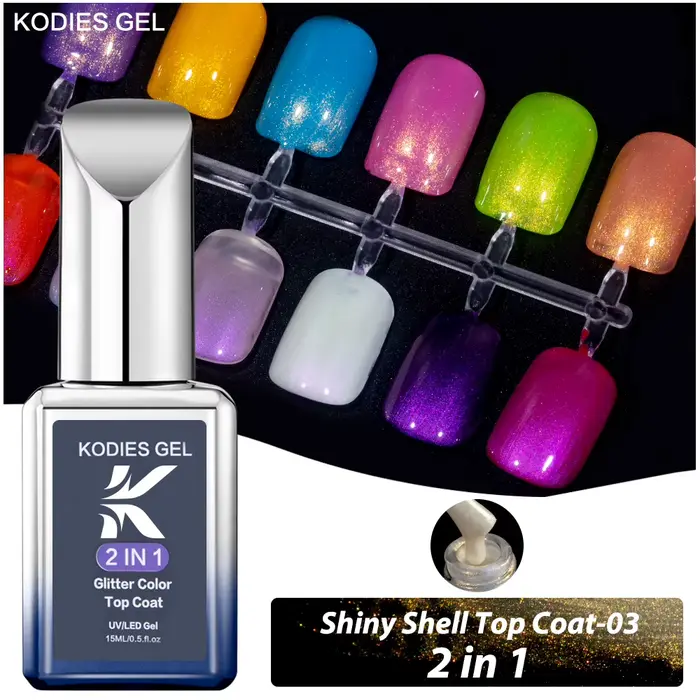 KODIES GEL-Verhéritage Gel 2 en 1, UV Light, Semi-continu, Finition Laser, Aurora Top Coat, Design S