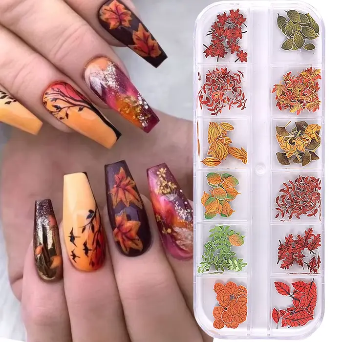 Ensemble de 12 grilles de fausses feuilles d'érable pour ongles