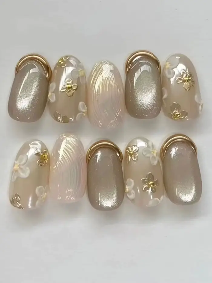 Ensemble de 10 faux ongles de luxe couleur nude pour demoiselles d'honneur
