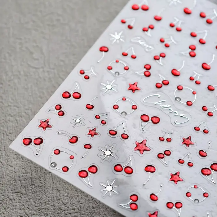 Autocollants 3D cerise mignons pour Nail Art