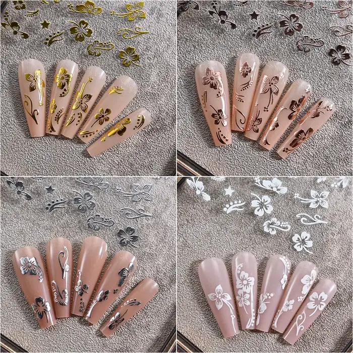 Autocollant 3D fleurs d'hibiscus pour ongles, 1 pièce, pétales de fleurs blancs et noirs, décalcoman