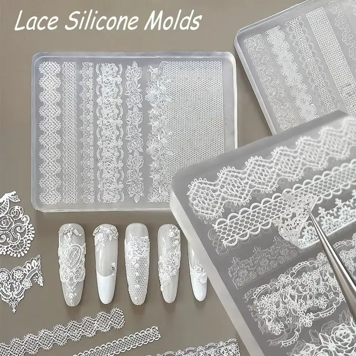 Moule à ongles en silicone souple 3D, motif dentelle creuse, fleur de rose, pour sculpture d'ongles 
