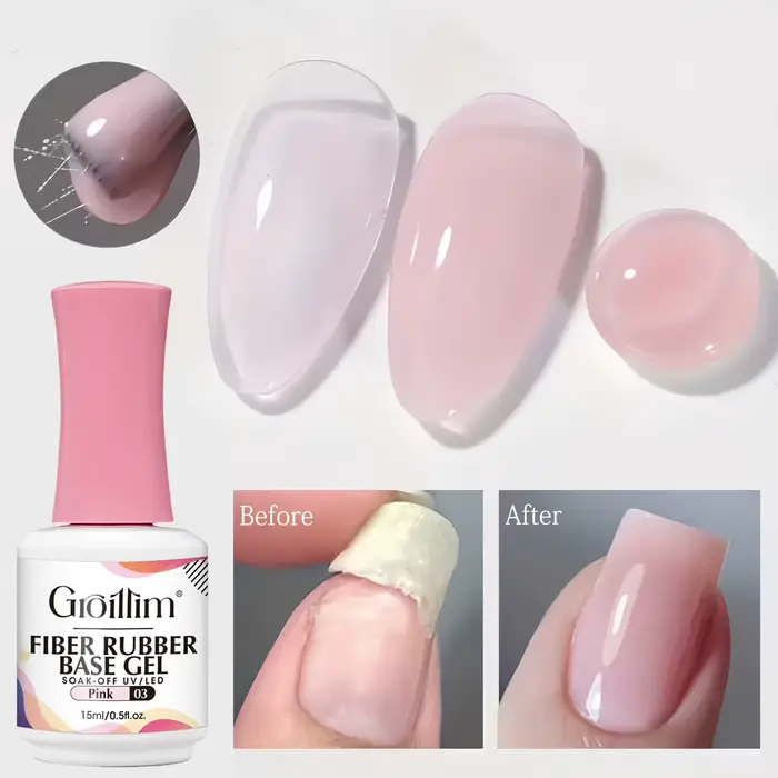 Gel de base en fibre hypoallergénique Groillim - Gel à ongles à séchage rapide, sans formaldéhyde, a