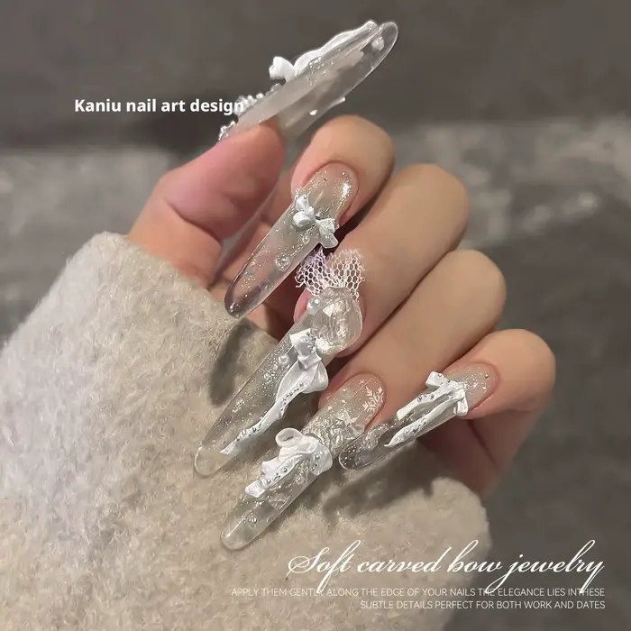 KANIU caoutchouc souple perle vague point coloré jupe bord résine ruban nœud papillon Nail Art décor