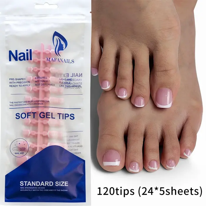 120 conseils/sac français nu rose presse sur les ongles des orteils couverture complète bord blanc conception acrylique