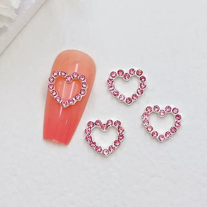 Breloques pour ongles en forme de cœur en métal, 10 pièces, rouge, rose, argent, diamant, pièces pou