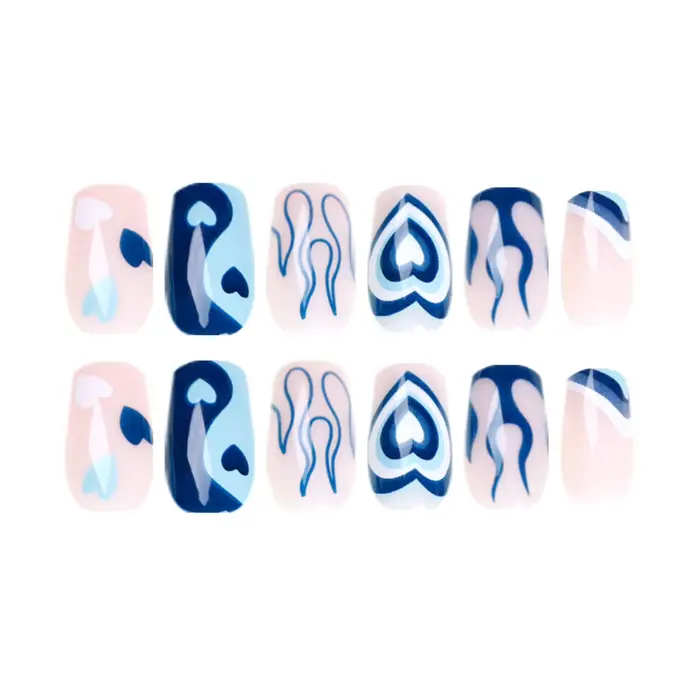 24 faux ongles bleus effet flamme