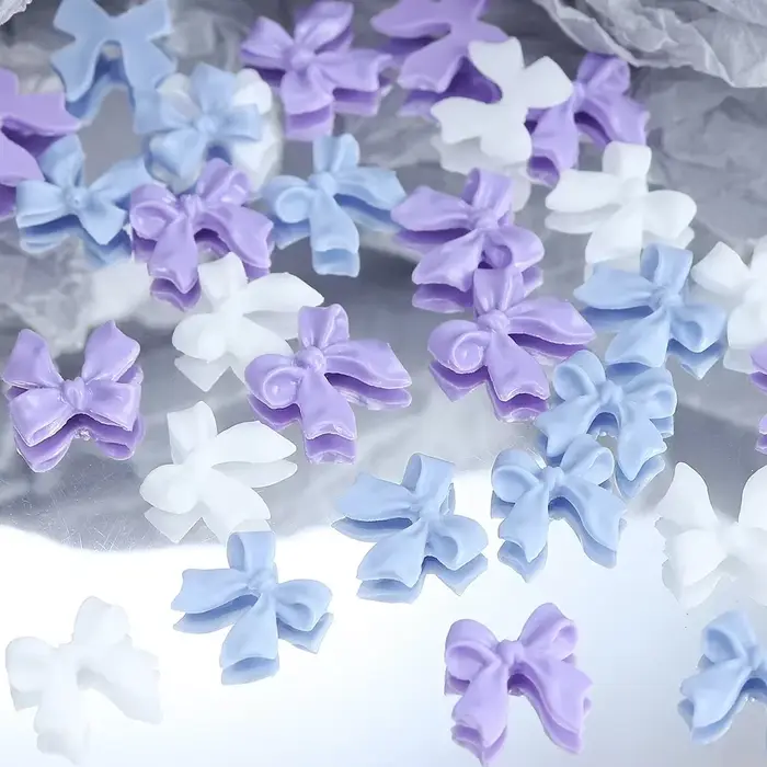 Breloques pour ongles avec nœud en ruban rose et blanc, pièces rouges coréennes, décoration de crava