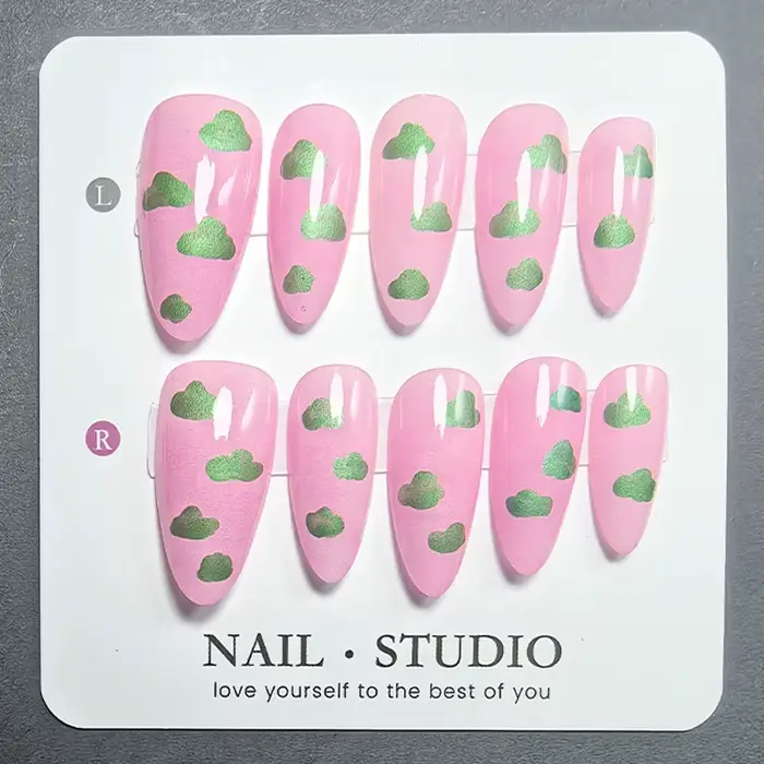 10 faux ongles en amande faits à la main, dégradé rose guava, en acrylique, brillants, pour manucure en gel, pour femmes