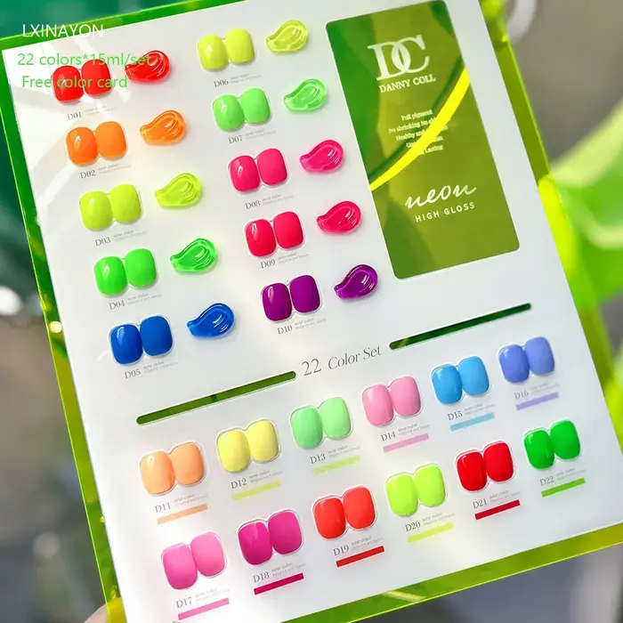 22 pièces Fluorescent néon rouge rose couleurs Gel vernis à ongles ensemble avec carte bleu vif tremper UV LED vernis à ongles Kit de manucure