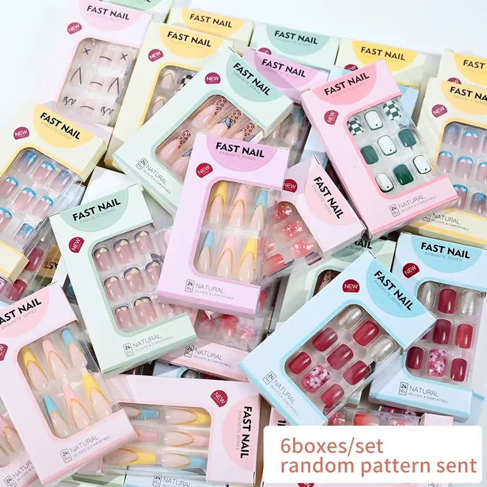 6 boîtes/ensemble court carré faux ongles amour design presse