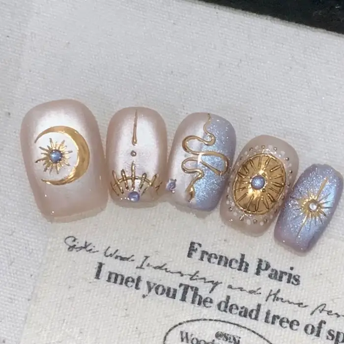 10 pièces presse à la main sur les ongles violet clignotant miroir magique avec diamants couverture 