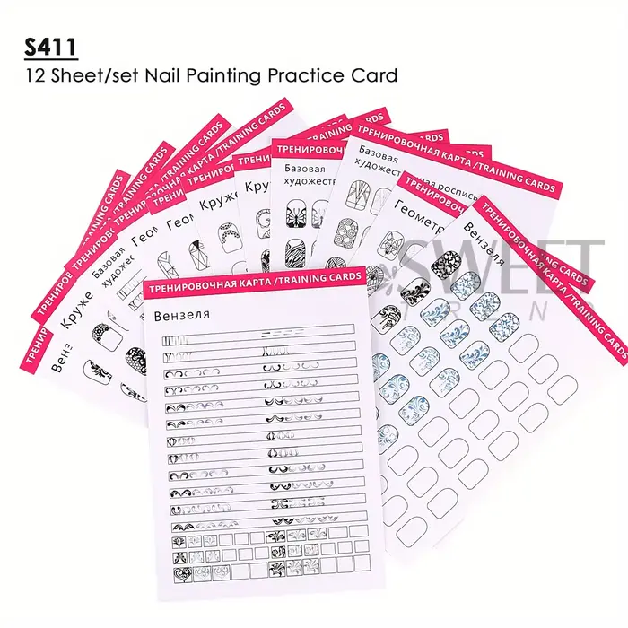 Ensemble de 12 feuilles de cahier d'exercices pour Nail Art, papier de pratique réutilisable à motif