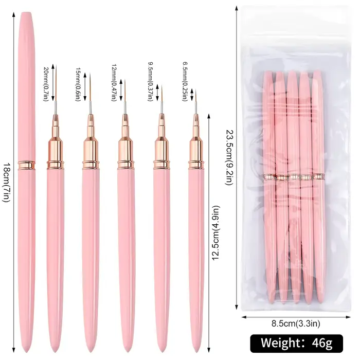 5/10 pièces rose/noir Nail Art Liner/pinceaux de peinture outil de dessin de ligne Ultra-mince 4/8/1