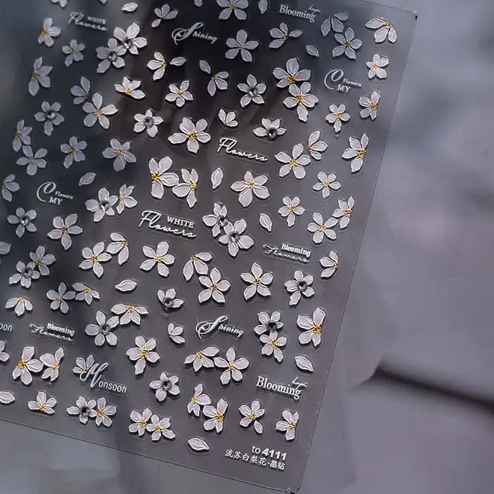 Fleurs élégantes Nail Art autocollants 5D cristal diamant ongles décorations autocollants gland blan