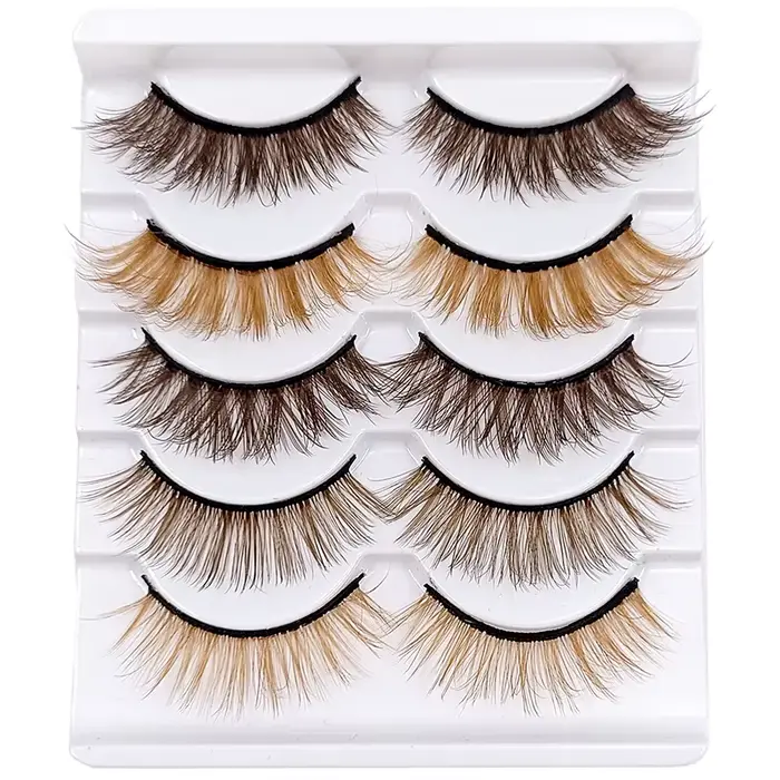Kekelala 5 paires mélange Faux cils à bande brune en gros Blonde Faux Extension de cils colorés long