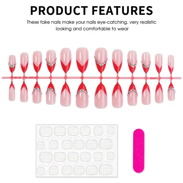 24 faux ongles rouges français faciles à poser