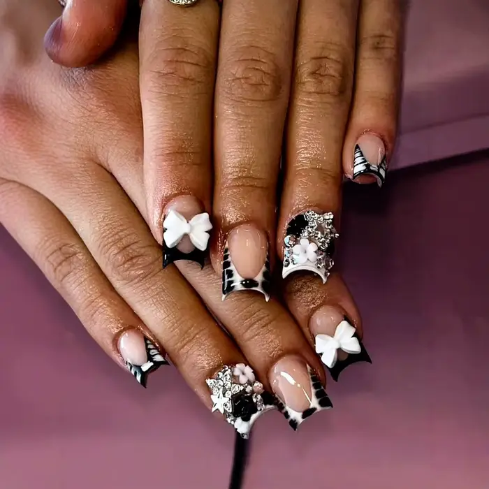 24 pièces nu rose doux faux ongles court bec de canard imprimé léopard français