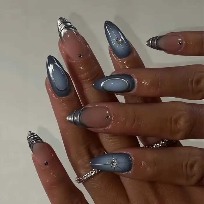 24 faux ongles 3D vert motif vague