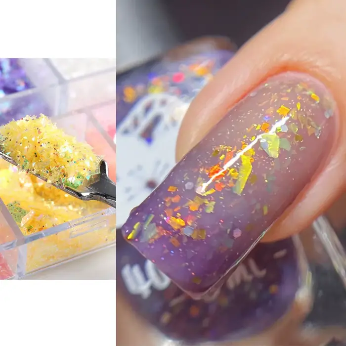 12 grilles 3D flocons Aurora ongles paillettes