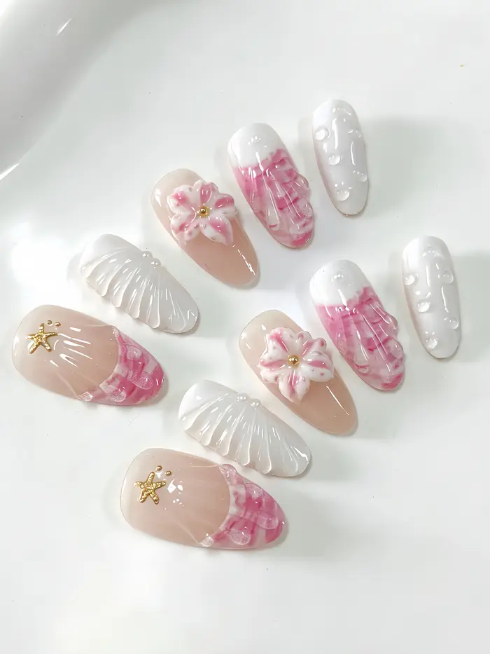10 faux ongles de taille moyenne en forme d'amande