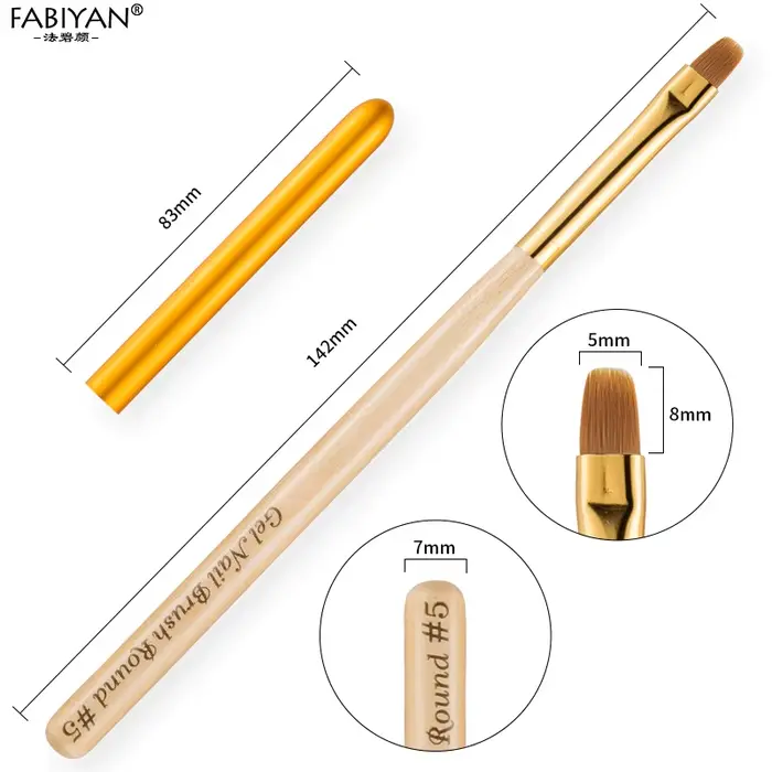 Pinceau à ongles rond avec manche en bois pour manucure, outil pour peindre, dessiner, sculpter, ave