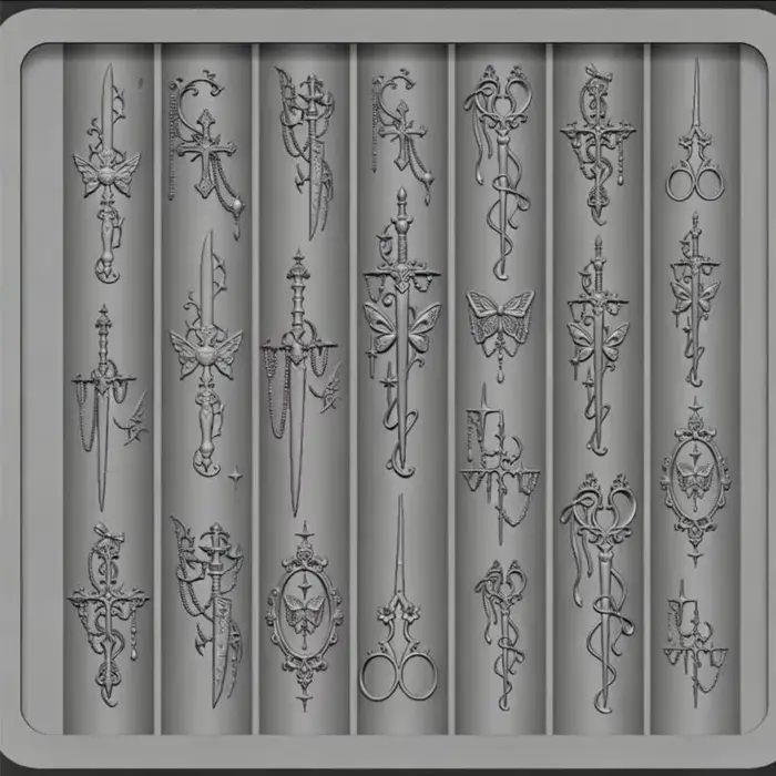 Moule en silicone pour nail art de style baroque avec motifs de nœuds et de papillons pour des créations d'ongles élégantes