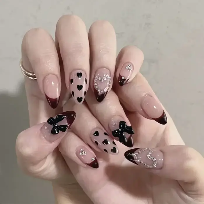 24 pièces français amande presse sur ongles imprimé léopard faux ongles 3D arc portable ongles à col