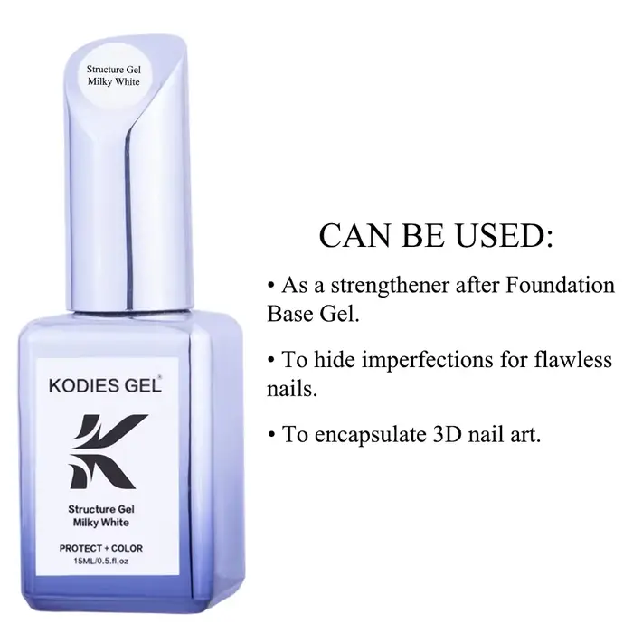 KODIES GEL Vernis Gel Blanc Laiteux 2 EN 1 Base Caoutchouc Structurel Gel Émail Lacté Opale Semi-Transparent Primaire pour Ongles Soak Off UV LED