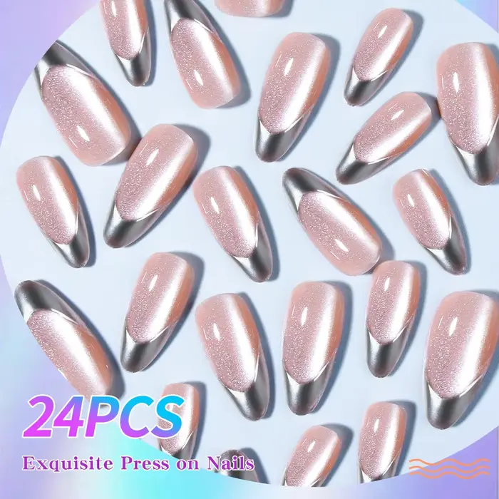 24 pièces d'art d'ongle de Gel 3D en forme d'amande fait à la main