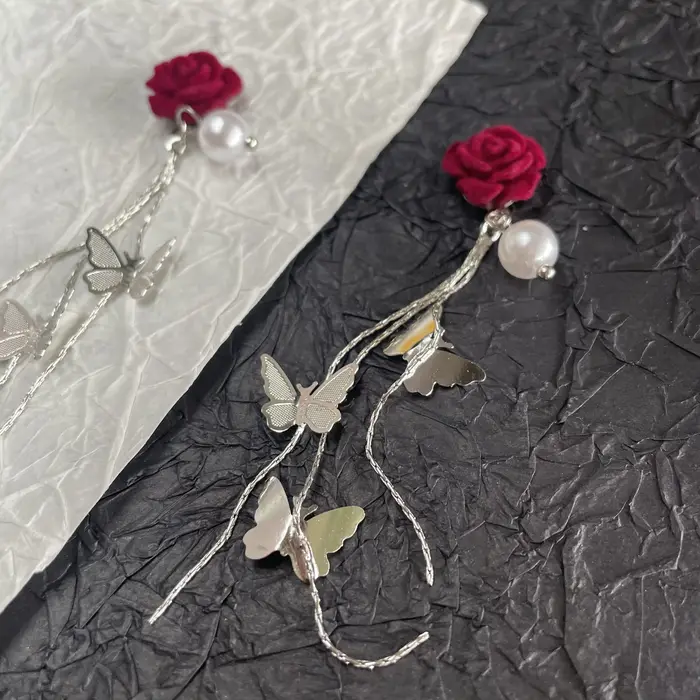 -Lord Rose-bijoux pour ongles chics, chaînes de fleurs en velours rouge, pendentifs, Niche Palace Court Vibe papillon, breloques en Gel UV, DIY, 404arts