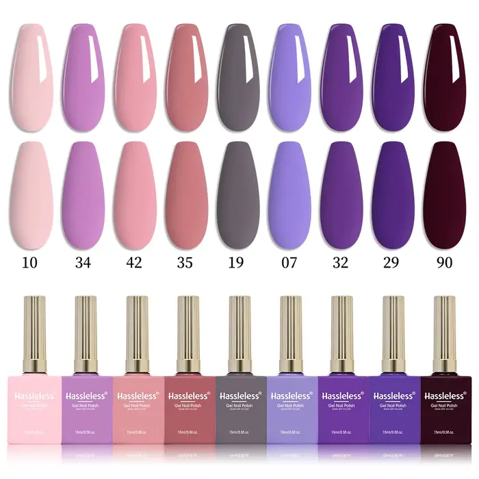Ensemble de vernis à ongles en gel Hassleless de 9 pièces (15 ml chacun) : Un vernis à ongles en gel