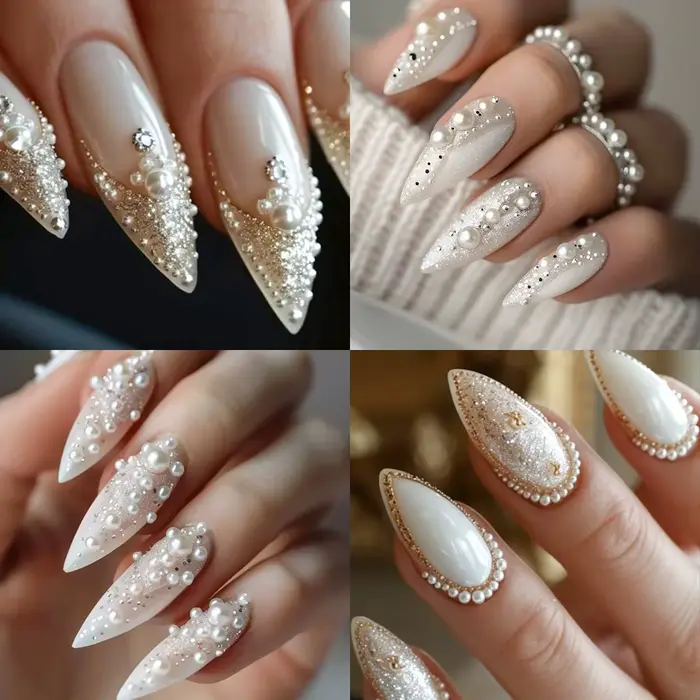 12 grilles de perles blanches 3D, breloques pour ongles, 1.5-5mm, perles rondes/demi-rondes, strass,