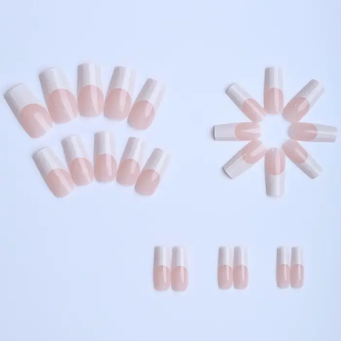 Faux ongles français simples, blanc, cercueil moyen, couleur chair, à pression, Style Ins, détachabl