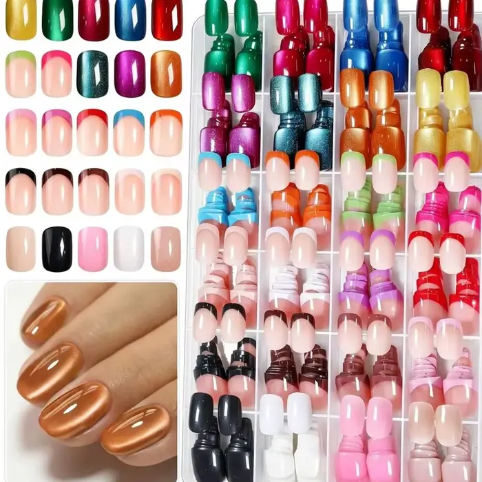 288 faux ongles carrés courts effet œil de chat