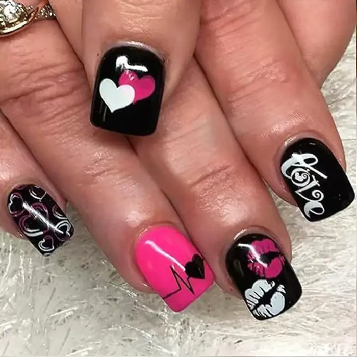 Y2K – faux ongles français noirs pour filles