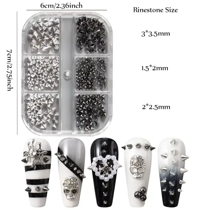 Breloque à Ongles Punk D.lique 6 Grilles, Or, Argent, Noir, Cône, Bijoux d'Art, Mini Clous, Fournitu
