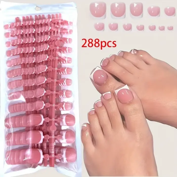 288 faux ongles courts carrés à rayures françaises blanches, doux et haut de gamme, à presser, adapt