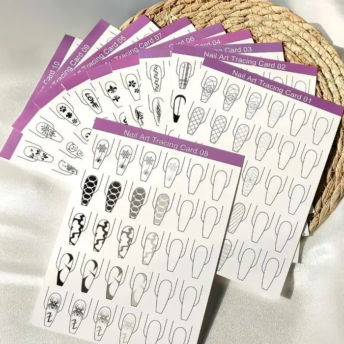 Papier de modèle pour la pratique du nail art, 10 pièces, lignes claires, livre d'apprentissage de la peinture pour les techniciennes en nail art débutantes, utilisation en salon de formation
