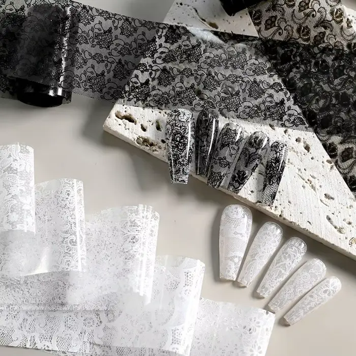 Autocollants pour ongles en dentelle noire