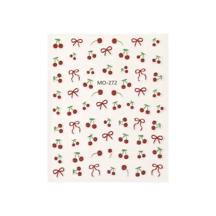 Kawaii cerise arc ongles autocollants 5D français mignon rouge arc fruits conception auto-adhésif décoration