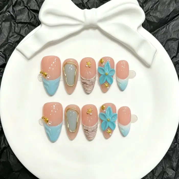 10 faux ongles à presser moyens en forme d'amande