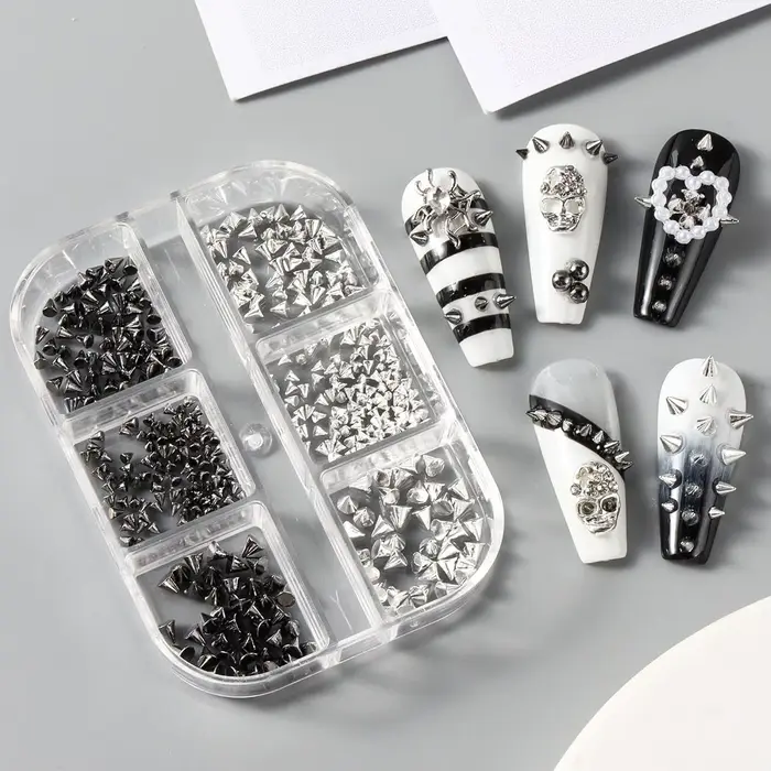 Mini clous d'art d'ongle Punk en métal 3D, tailles mixtes, pointes de cône or noir, Rivets en alliag