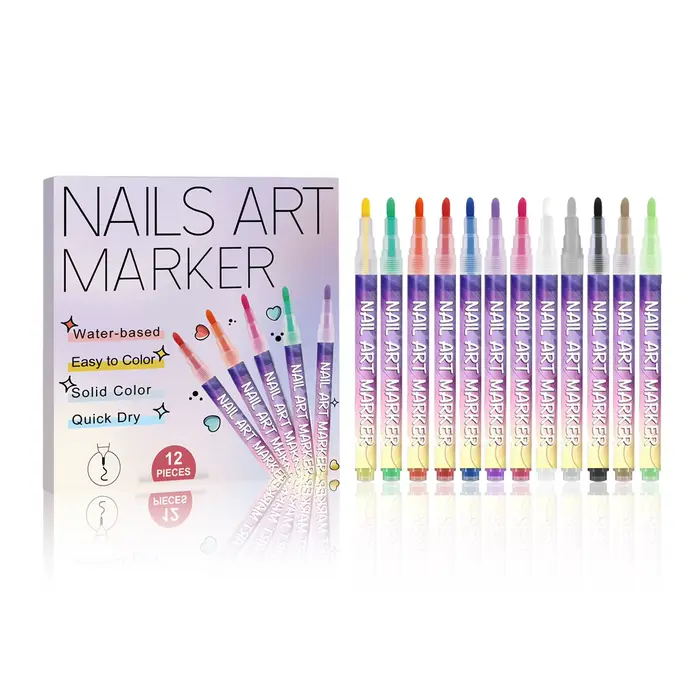 Stylos pour Nail Art, 12 pièces, avec pointes fines, couleurs vives, longue durée, pour bricolage, c