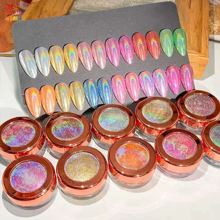 Poudre à ongles chromée miroir holographique TCT-964, poudre métallique scintillante pour Nail Art, 