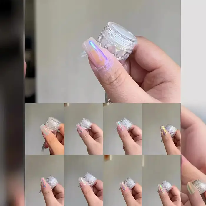 Poudre pour ongles miroir au clair de lune, blanc perle, paillettes, aurore, Pigment brillant, pouss