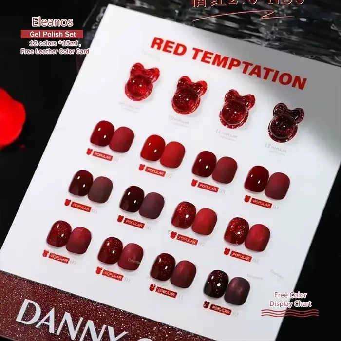 Dannycoll rouge Gel photothérapie polissage 12 pièces paillettes vernis Gel trempage vin