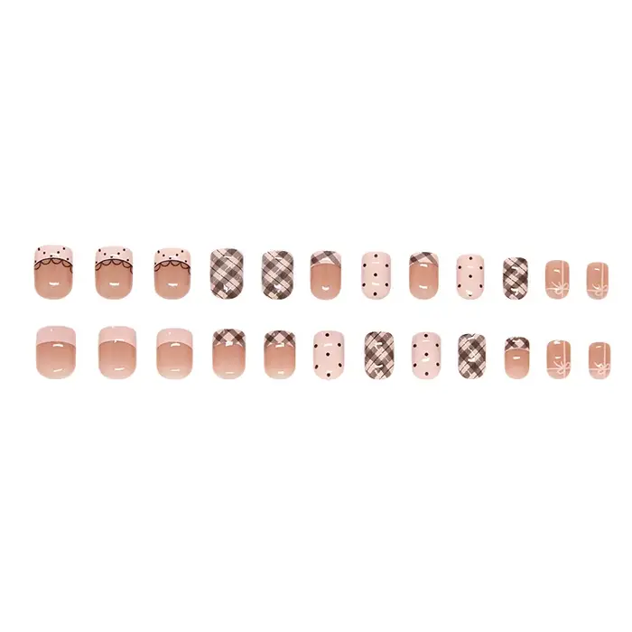 24 faux ongles courts carrés roses avec colle